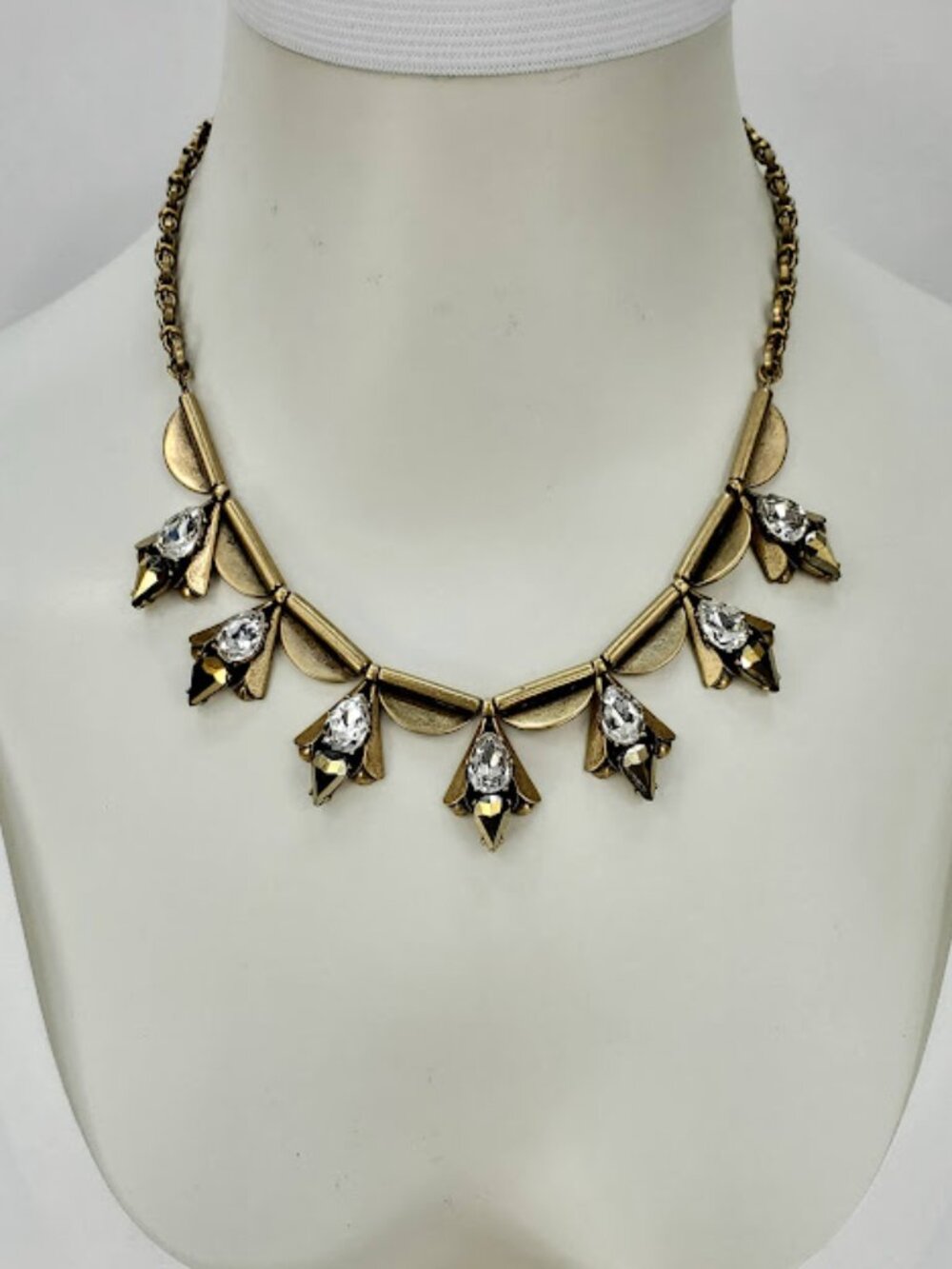 Vintage J.Crew Antique Brass and Rhinestone Statement Necklace